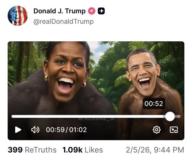 Video capture of Barack and Michelle Obama portrayed as apes.